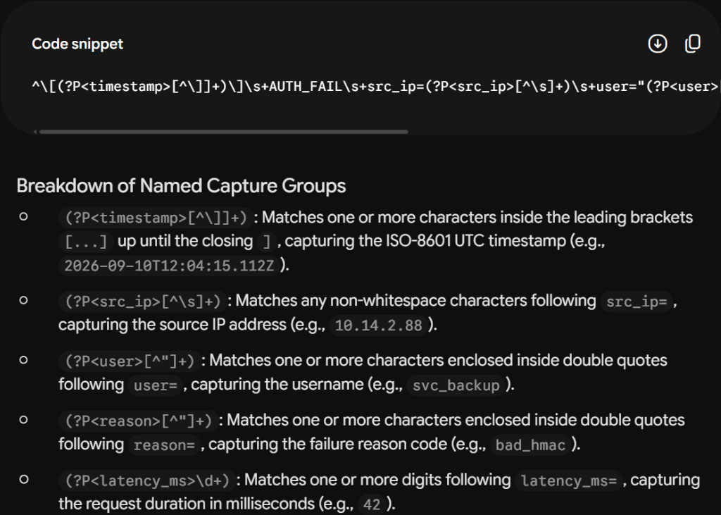 Gemini Regular Expression Synthesis Output